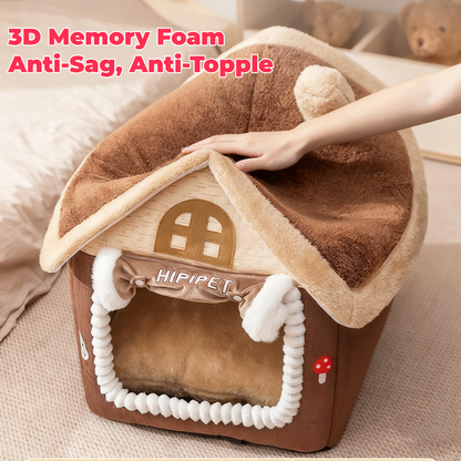Winter Warm Cat House - Enclosed with Door Curtain, Cozy Pet House for Indoor Cats Small Dogs
