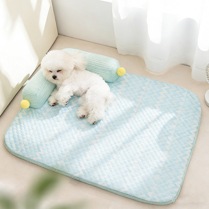 All-Season Ice Fabric Pet Pads with Cushioned Pillow, Quick-Drying, Reusable