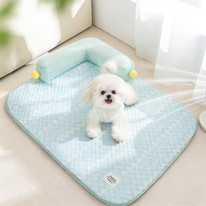All-Season Ice Fabric Pet Pads with Cushioned Pillow, Quick-Drying, Reusable