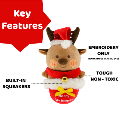 Christmas Reindeer Reveal Squeaky Plush Dog Chew Toy,  Red