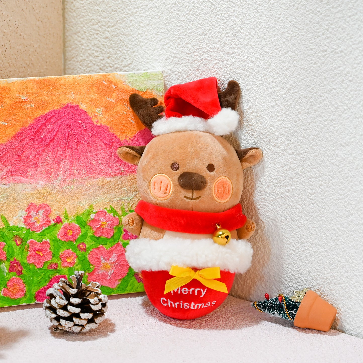 Christmas Reindeer Reveal Squeaky Plush Dog Chew Toy,  Red