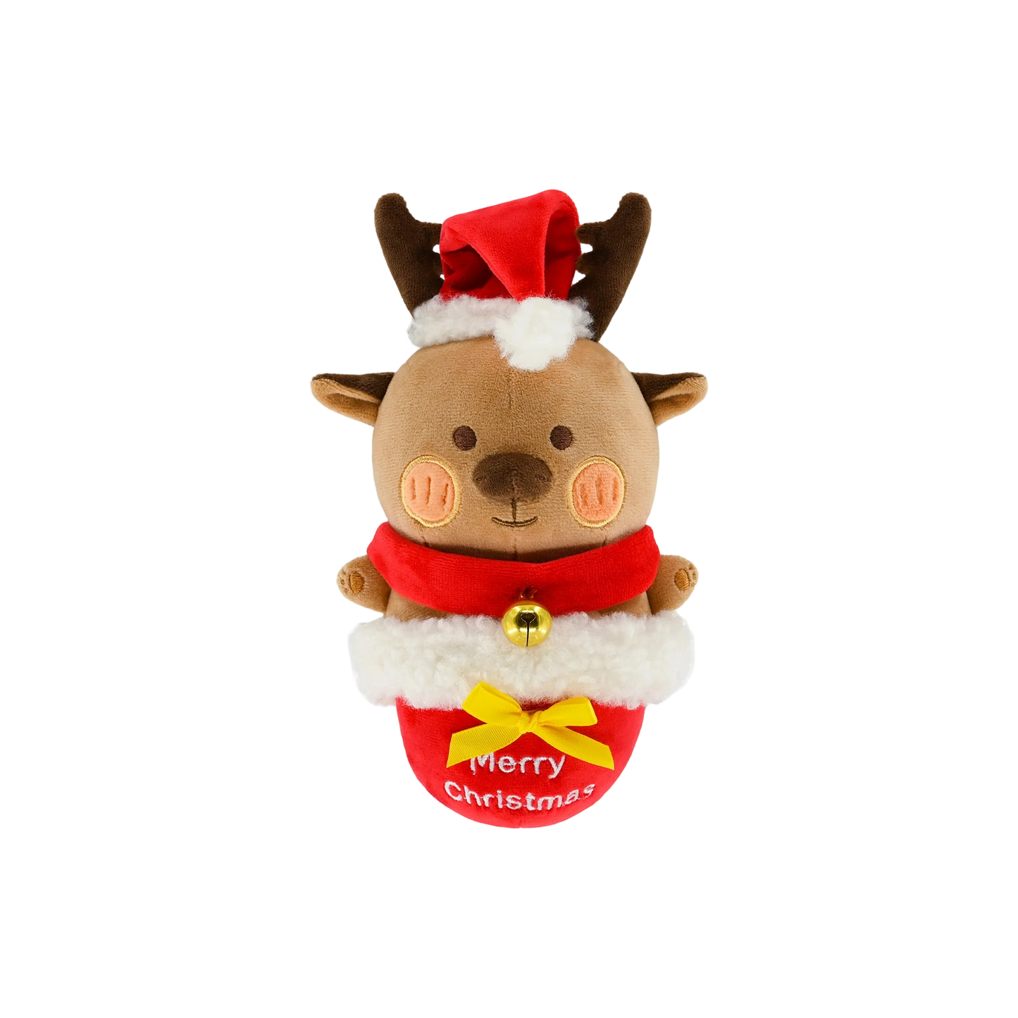 Christmas Reindeer Reveal Squeaky Plush Dog Chew Toy,  Red