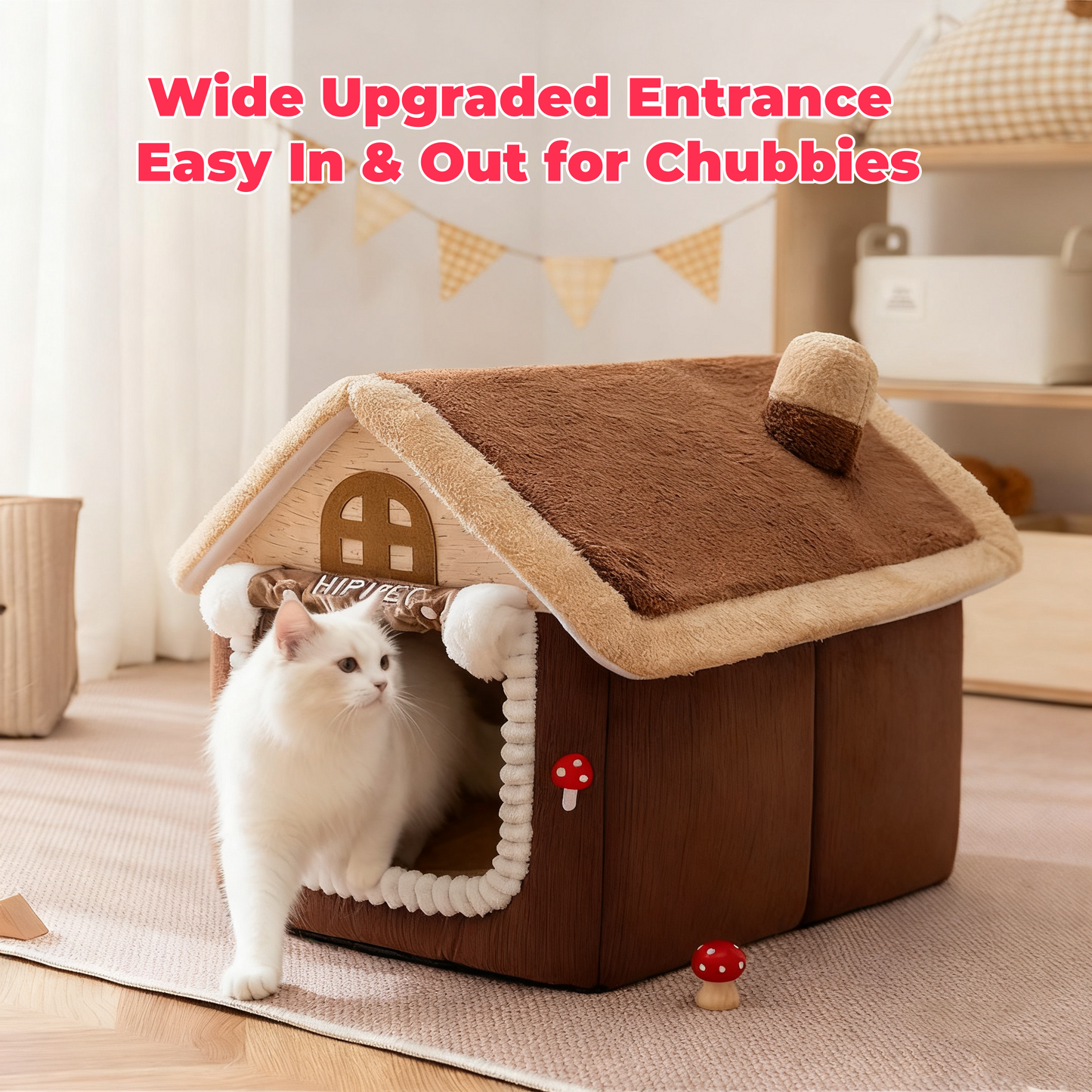 Winter Warm Cat House - Enclosed with Door Curtain, Cozy Pet House for Indoor Cats Small Dogs