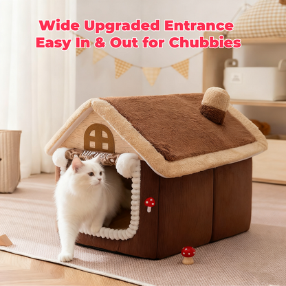 Winter Warm Cat House - Enclosed with Door Curtain, Cozy Pet House for Indoor Cats Small Dogs