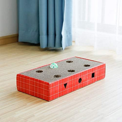 Interactive Cat Scratcher Carboard, Cat Puzzle Toy with Bell Ball