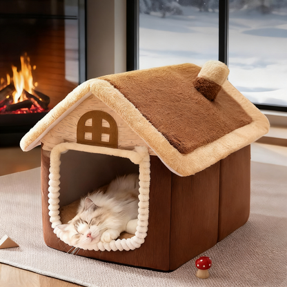 Winter Warm Cat House - Enclosed with Door Curtain, Cozy Pet House for Indoor Cats Small Dogs