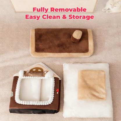 Winter Warm Cat House - Enclosed with Door Curtain, Cozy Pet House for Indoor Cats Small Dogs