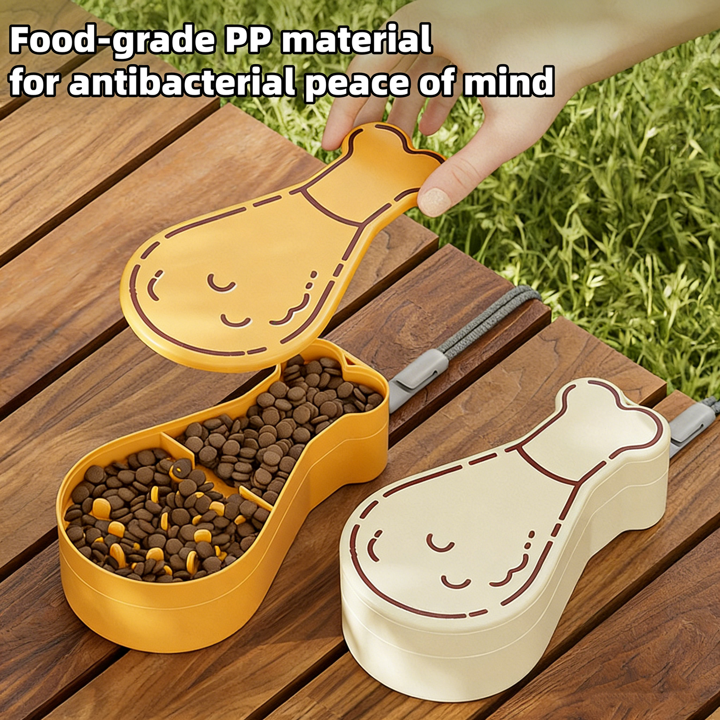 Cartoon Pet Travel Water Cup - 9.9 Oz Chicken Leg PP Food Holder for Dogs Cats