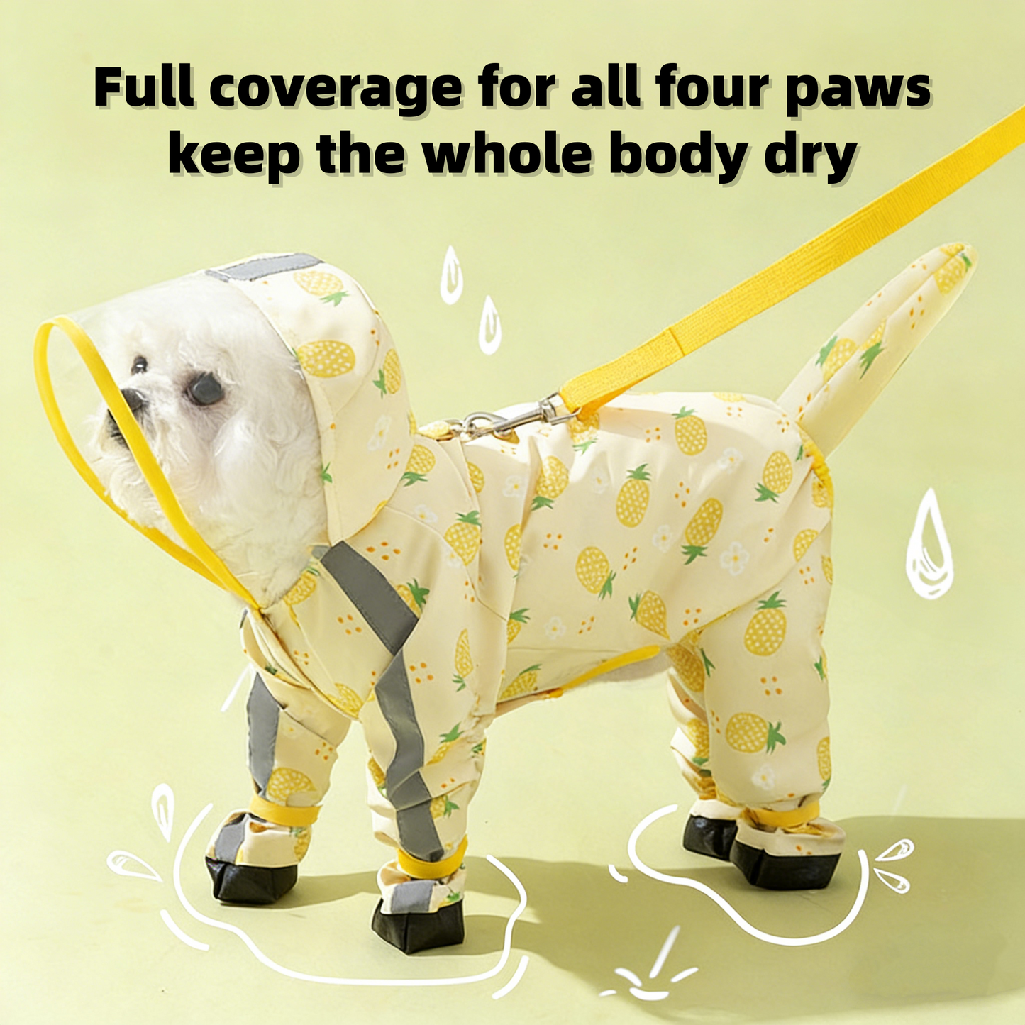 Full-Body Dog Rain Poncho - Cartoon Fruit Print, Waterproof Leash Hole for Small/Medium Dogs