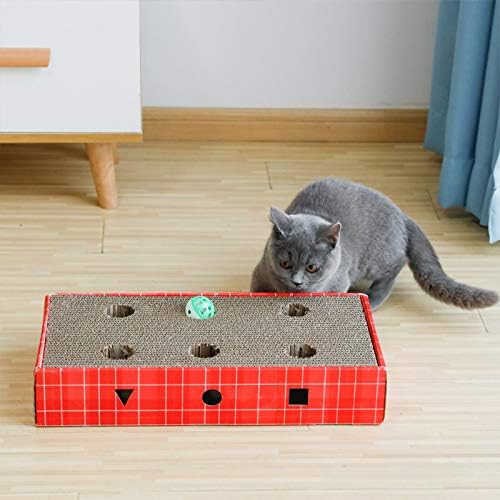 Interactive Cat Scratcher Carboard, Cat Puzzle Toy with Bell Ball