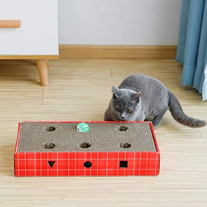 Interactive Cat Scratcher Carboard, Cat Puzzle Toy with Bell Ball