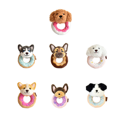 5.7" Squeaky Donut Dog Toy - Soft Plush Chew Toy, Interactive Tug-of-War, Durable for Small & Medium Dogs