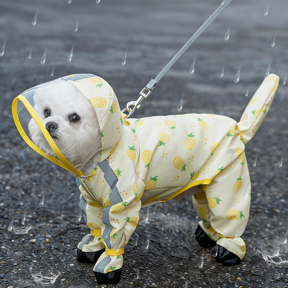Full-Body Dog Rain Poncho - Cartoon Fruit Print, Waterproof Leash Hole for Small/Medium Dogs