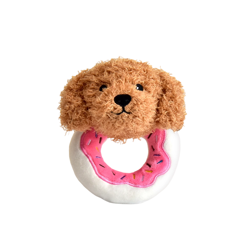 5.7" Squeaky Donut Dog Toy - Soft Plush Chew Toy, Interactive Tug-of-War, Durable for Small & Medium Dogs
