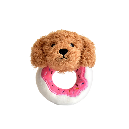 5.7" Squeaky Donut Dog Toy - Soft Plush Chew Toy, Interactive Tug-of-War, Durable for Small & Medium Dogs