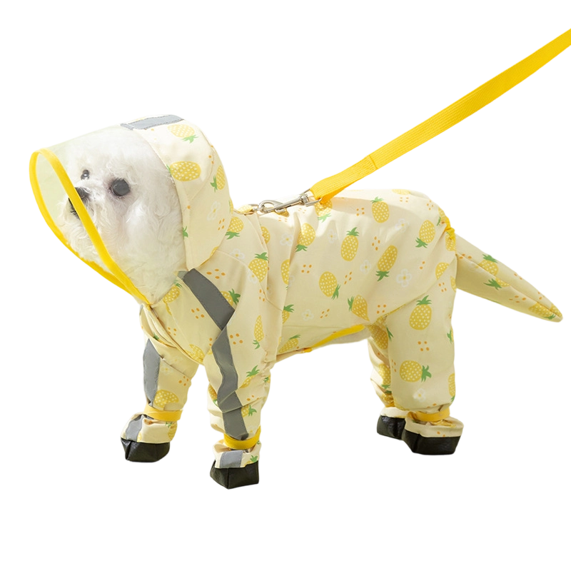 Full-Body Dog Rain Poncho - Cartoon Fruit Print, Waterproof Leash Hole for Small/Medium Dogs