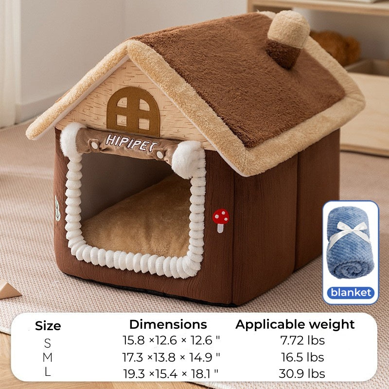 Winter Warm Cat House - Enclosed with Door Curtain, Cozy Pet House for Indoor Cats Small Dogs