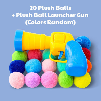 Cat Plush Ball Launcher Gun - Self-Play Interactive Cat Toy, Fuzzy Ball Fetch Toy for Indoor Cats