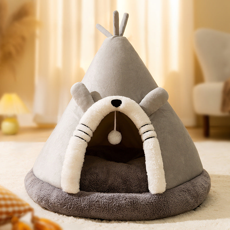 Winter Cat Teepee Tent Bed,Warm Indoor Pet Tent House for Cats(S-XL)