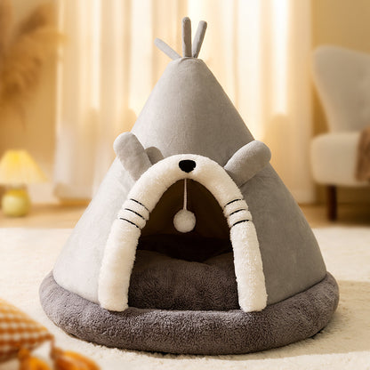 Winter Cat Teepee Tent Bed,Warm Indoor Pet Tent House for Cats(S-XL)