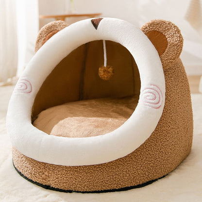 Cozy Pet Nest - Warm Semienclosed Plush Bed, S/M/L/XL/XXL with Detachable Mat for Cats & Dogs