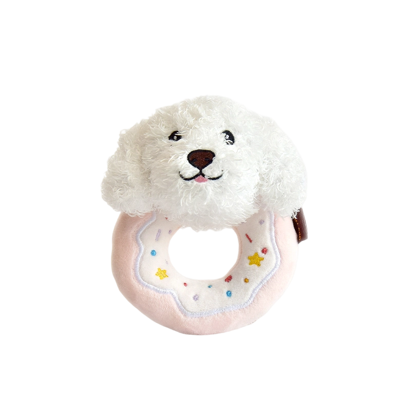 5.7" Squeaky Donut Dog Toy - Soft Plush Chew Toy, Interactive Tug-of-War, Durable for Small & Medium Dogs