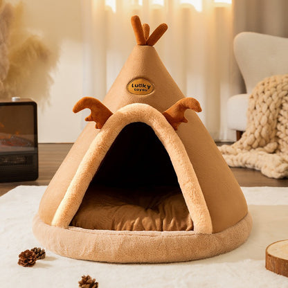 Winter Cat Teepee Tent Bed,Warm Indoor Pet Tent House for Cats(S-XL)