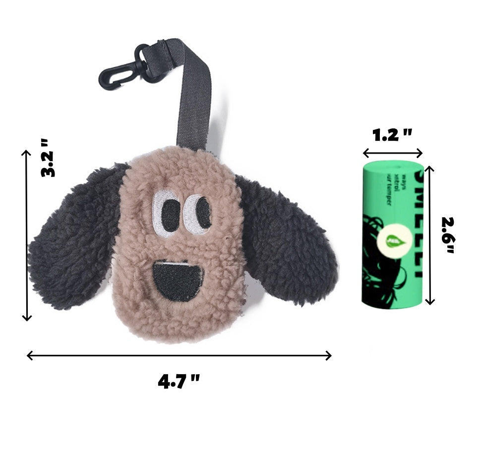 Cute Plush Dog Poop Bag Holder - Portable Dispenser for Walking Camping Travel