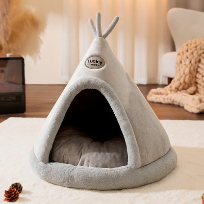 Winter Cat Teepee Tent Bed,Warm Indoor Pet Tent House for Cats(S-XL)