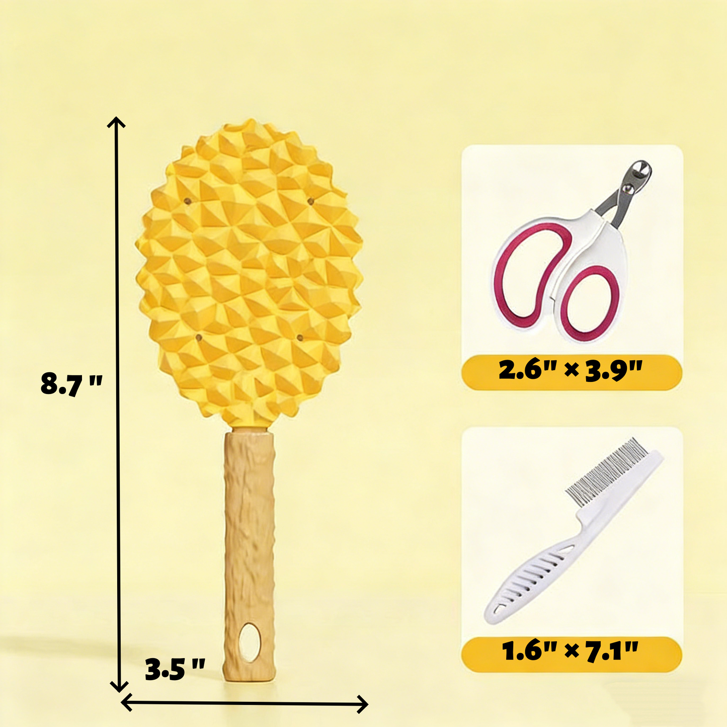 8.7" Durian Pet Massage Comb - Multi-Function Cat Hair Remover, Shedding Brush for Floating Fur Cleaning