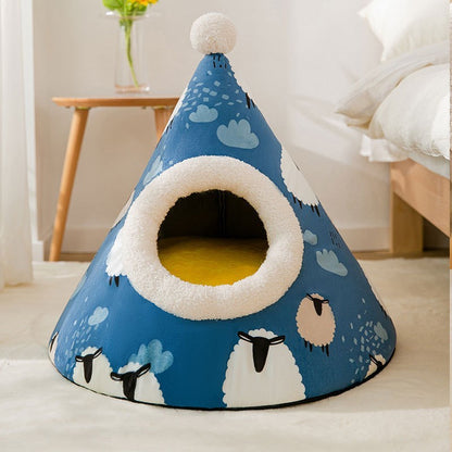 Winter Cat Teepee Tent Bed,Warm Indoor Pet Tent House for Cats(S-XL)