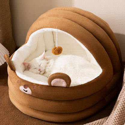 Cozy Pet Nest - Warm Semienclosed Plush Bed, S/M/L/XL/XXL with Detachable Mat for Cats & Dogs