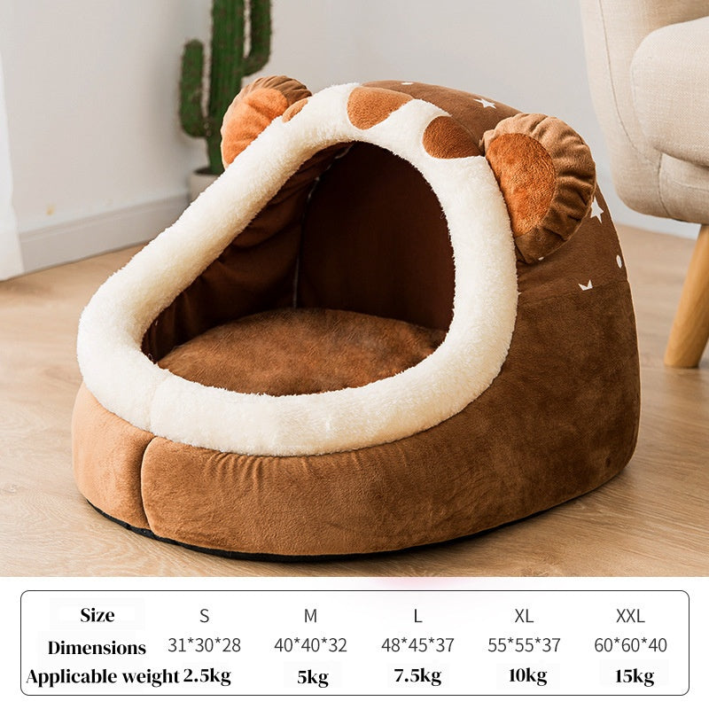 Cozy Pet Nest - Warm Semienclosed Plush Bed, S/M/L/XL/XXL with Detachable Mat for Cats & Dogs