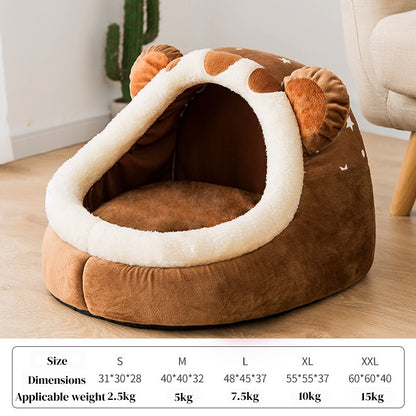 Cozy Pet Nest - Warm Semienclosed Plush Bed, S/M/L/XL/XXL with Detachable Mat for Cats & Dogs