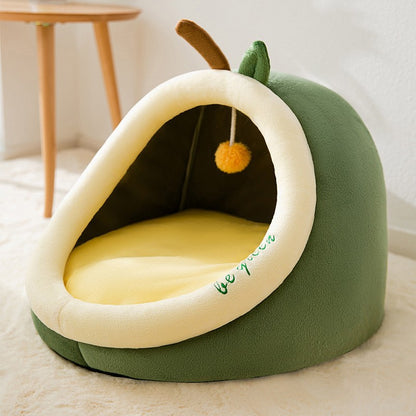 Cozy Pet Nest - Warm Semienclosed Plush Bed, S/M/L/XL/XXL with Detachable Mat for Cats & Dogs