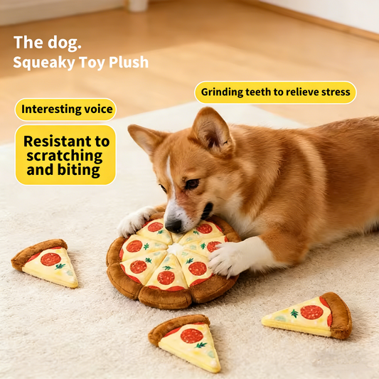 Miaow & Meow | 10.2" Pizza Squeaky Dog Toy - 8pcs Magnetic Plush Puzzle Toy for Small & Medium Dogs