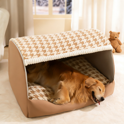 Winter Houndstooth Pet Bed - Deep Sleep Large Dog Bed for Golden Retrievers, Warm Cat & Dog Kennel