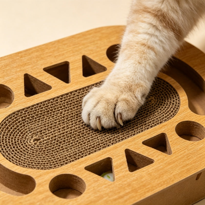 Miaow & Meow | Interactive Cat Scratcher Cardboard with Ball Track | 2-in-1 Oval Corrugated Cat Toy for Indoor Cats