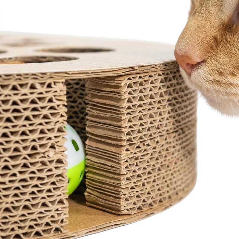 Miaow & Meow | Interactive Cat Scratcher Cardboard with Ball Track | 2-in-1 Oval Corrugated Cat Toy for Indoor Cats