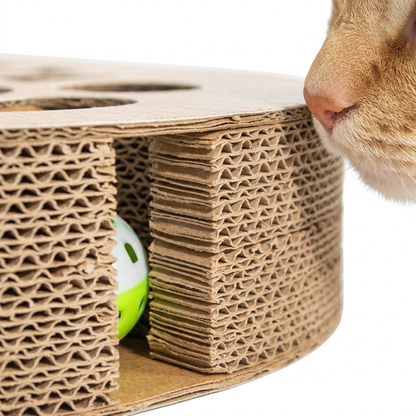 Miaow & Meow | Interactive Cat Scratcher Cardboard with Ball Track | 2-in-1 Oval Corrugated Cat Toy for Indoor Cats