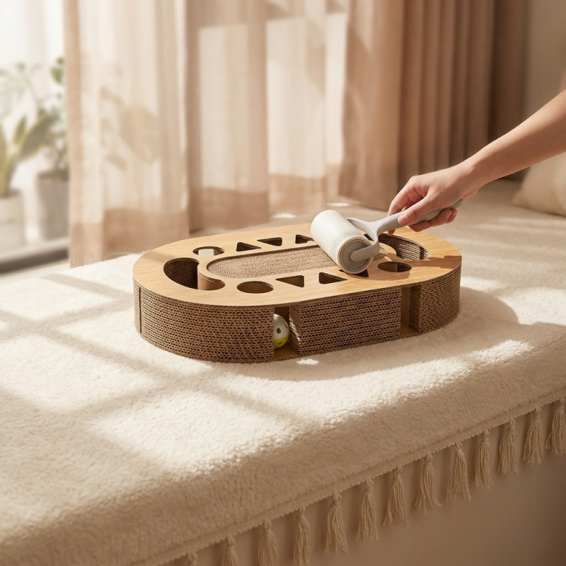 Miaow & Meow | Interactive Cat Scratcher Cardboard with Ball Track | 2-in-1 Oval Corrugated Cat Toy for Indoor Cats