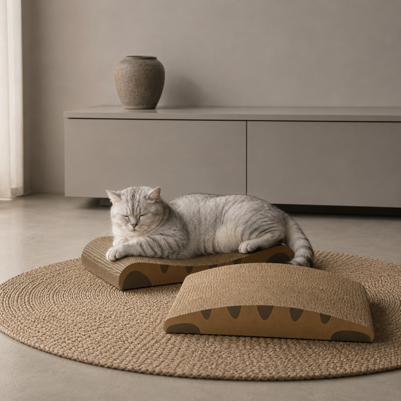 Miaow & Meow | Curved Cat Scratcher Pad | Corrugated Cardboard Neck Support Cat Scratching Board | Thick Non Shedding Cat Scratch Lounge Bed | Kitty Grinding Claw Toy for Indoor Cats