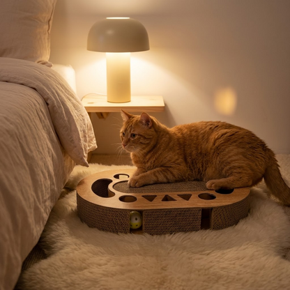 Miaow & Meow | Interactive Cat Scratcher Cardboard with Ball Track | 2-in-1 Oval Corrugated Cat Toy for Indoor Cats