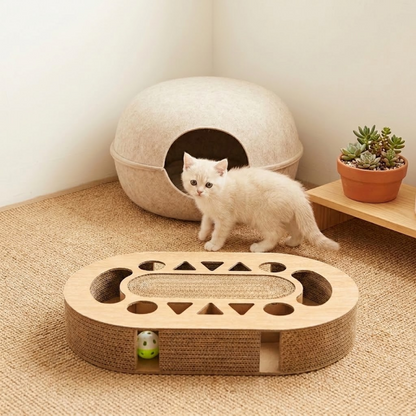 Miaow & Meow | Interactive Cat Scratcher Cardboard with Ball Track | 2-in-1 Oval Corrugated Cat Toy for Indoor Cats