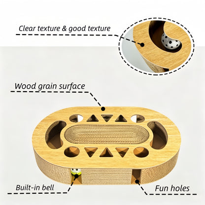 Miaow & Meow | Interactive Cat Scratcher Cardboard with Ball Track | 2-in-1 Oval Corrugated Cat Toy for Indoor Cats