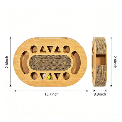 Miaow & Meow | Interactive Cat Scratcher Cardboard with Ball Track | 2-in-1 Oval Corrugated Cat Toy for Indoor Cats