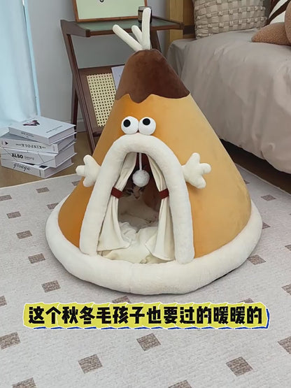 Winter Cat Teepee Tent Bed,Warm Indoor Pet Tent House for Cats(S-XL)