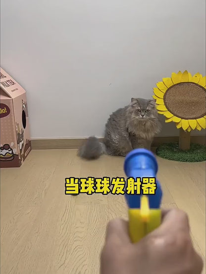 Cat Plush Ball Launcher Gun - Self-Play Interactive Cat Toy, Fuzzy Ball Fetch Toy for Indoor Cats