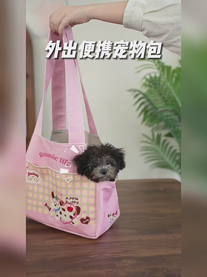 Canvas Dog Carrier Tote - Cute Portable Pet Travel Bag for Small Dogs, Lightweight Handheld Outdoor Pouch