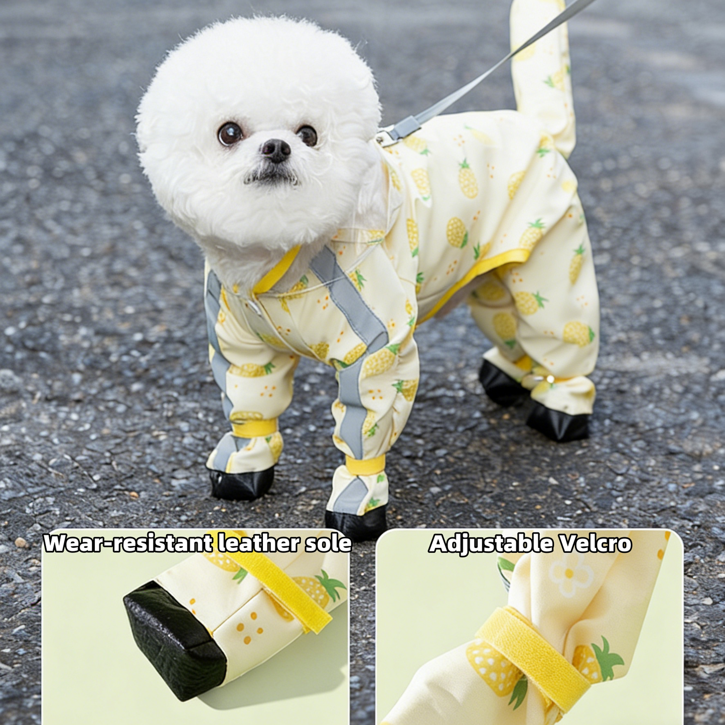 Full-Body Dog Rain Poncho - Cartoon Fruit Print, Waterproof Leash Hole for Small/Medium Dogs